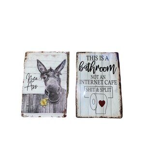 2 Metal Bathroom Signs NEW Donkey Internet Cafe